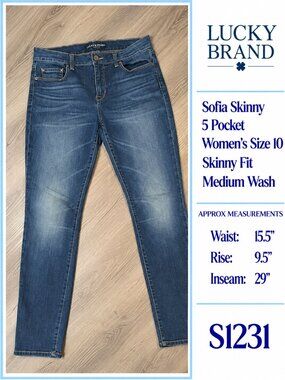 Sofia Skinny Fit Low Rise Lucky Brand Size 10 Medium Wash Women's Jeans S1231